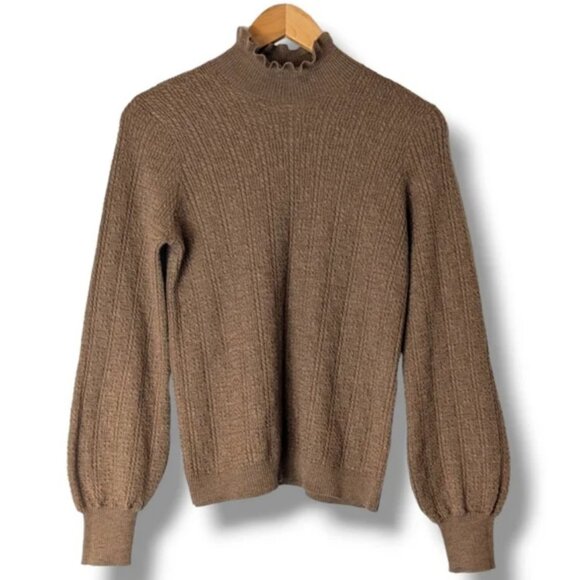 Sézane Rosalia 100% Merino Wool Knit Turtleneck Sweater in Brown Mocha Size XS - Picture 4 of 10